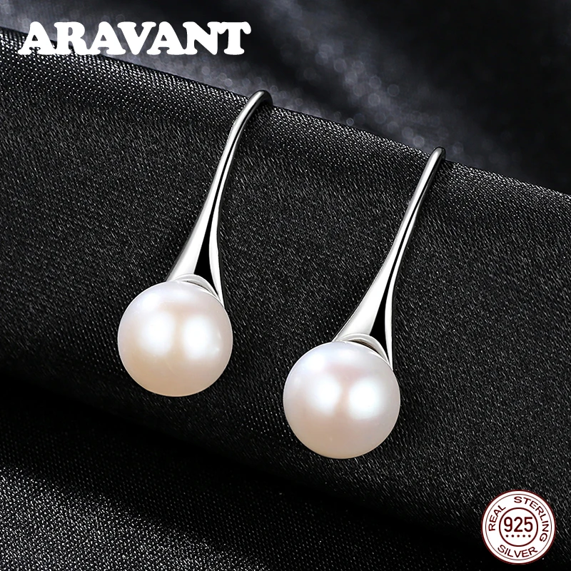 

Aravant 925 Sterling Silver 8mm Round Pearl Drop Earrings For Women Fashion Jewelry