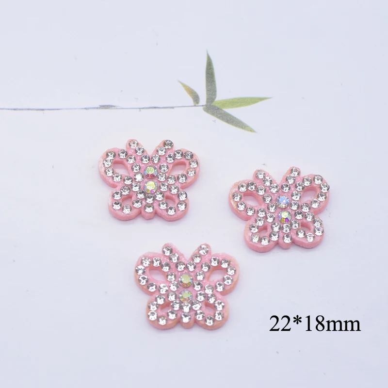 30Pcs Pink Star Heart Flower Windmill Butterfly Swan Rhinestone Patches for Clothing Headwear Applique Hairband Jewelry Supplies