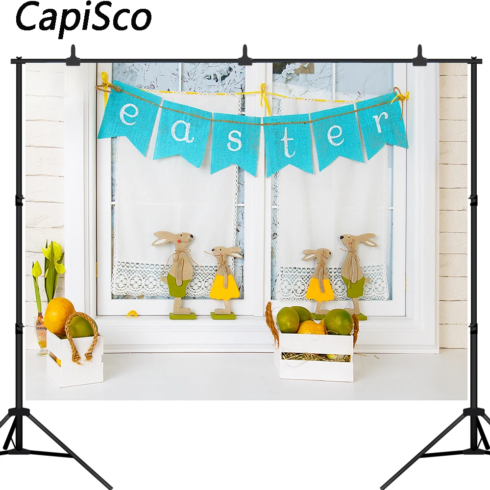 Capisco Feliz Pascua primavera flor conejo habitación ventana de madera Baby Shower retrato telón de fondo fotografía para estudio fotográfico