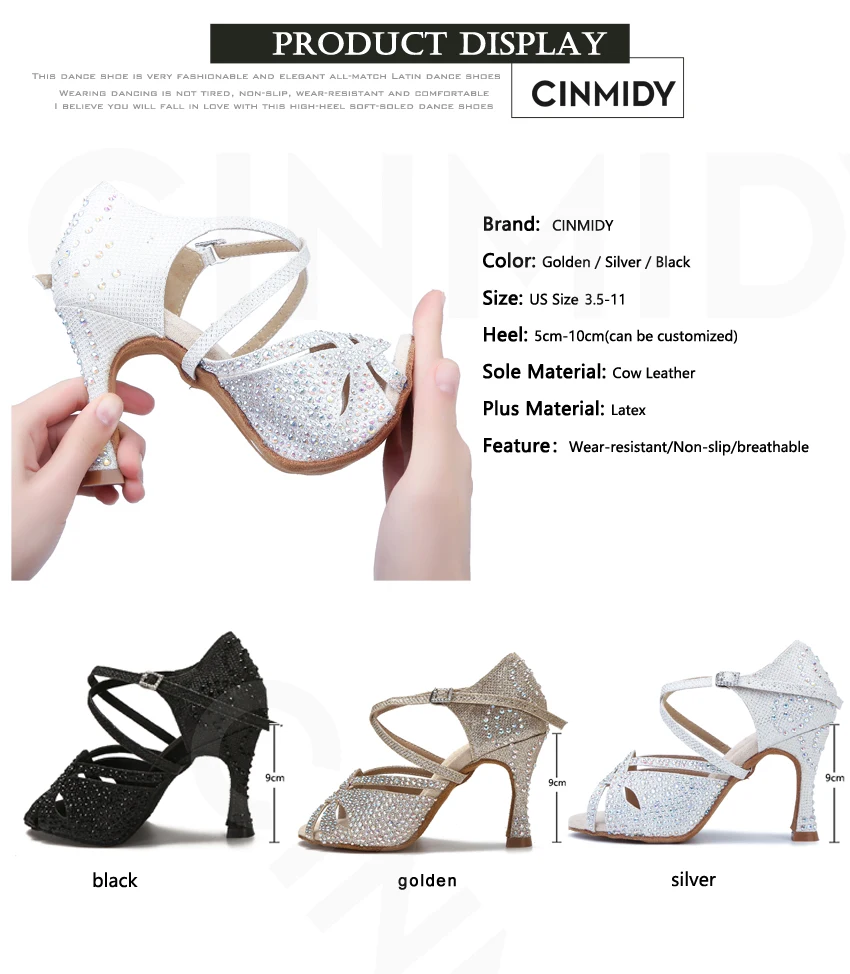 CINMIDY Latein Tanzschuhe Damen Ballsaal Tanzschuhe Mädchen Tango Salsa High Heels Damen Tanz Sneakers Damen Hochzeitsschuhe – Detail 7