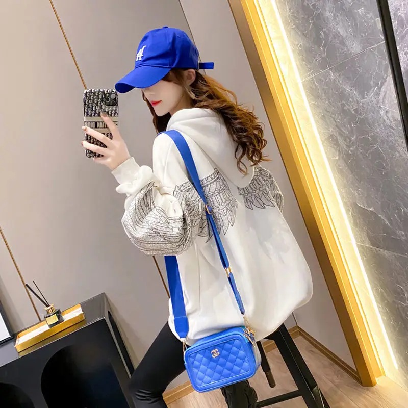 Diamond-studded Sweater Women\'s Tide Ins Autumn and Winter Clothing 2021 New Version Loose Plus Velvet Thick Long-sleeved Jacket