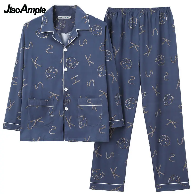 Pyjamas pour hommes 2025 automne nouveaux vêtements de nuit en coton mâle dessin animé à manches longues pantalon Cardigan décontracté vêtements de nuit Pijamas deux pièces