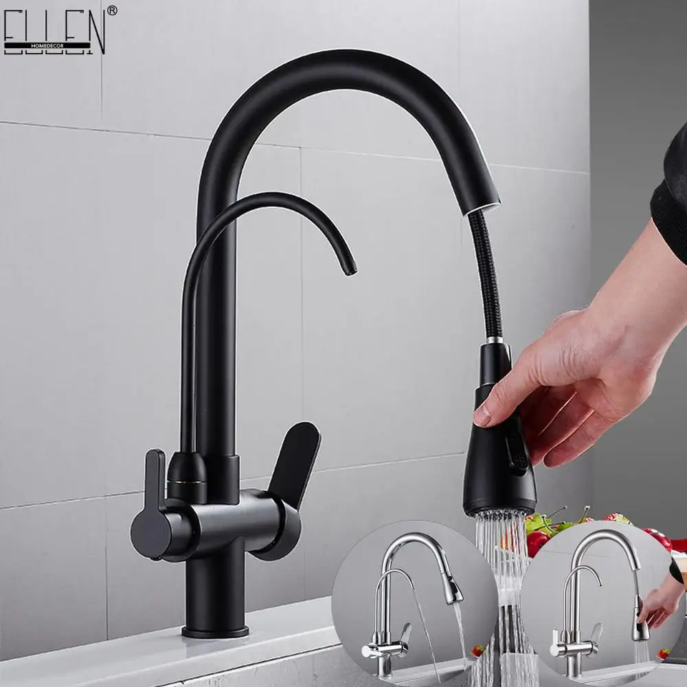 Vidric Deck Mounted Black Kitchen Faucets Pull Out Hot Cold Water Filter Tap for Kitchen Three Ways Sink Mixer Kitchen Faucet EL