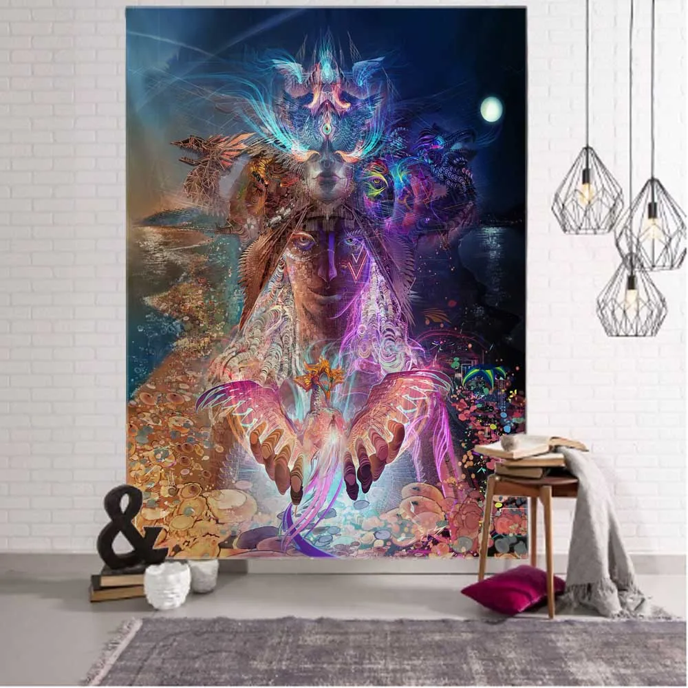 

Fantasy Character Art Printed Tapestry Wall Mount Bohemian Psychedelic Hippie Mandala Home Aesthetics Room Decoration 8 Sizes