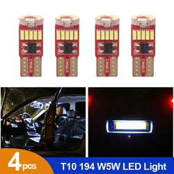 4pcs T10 Led Canbus W5W Led Bulbs 168 194 2825 White Trunk Lamp Dome Reading License Plate Light Car Interior Lights Auto 12V