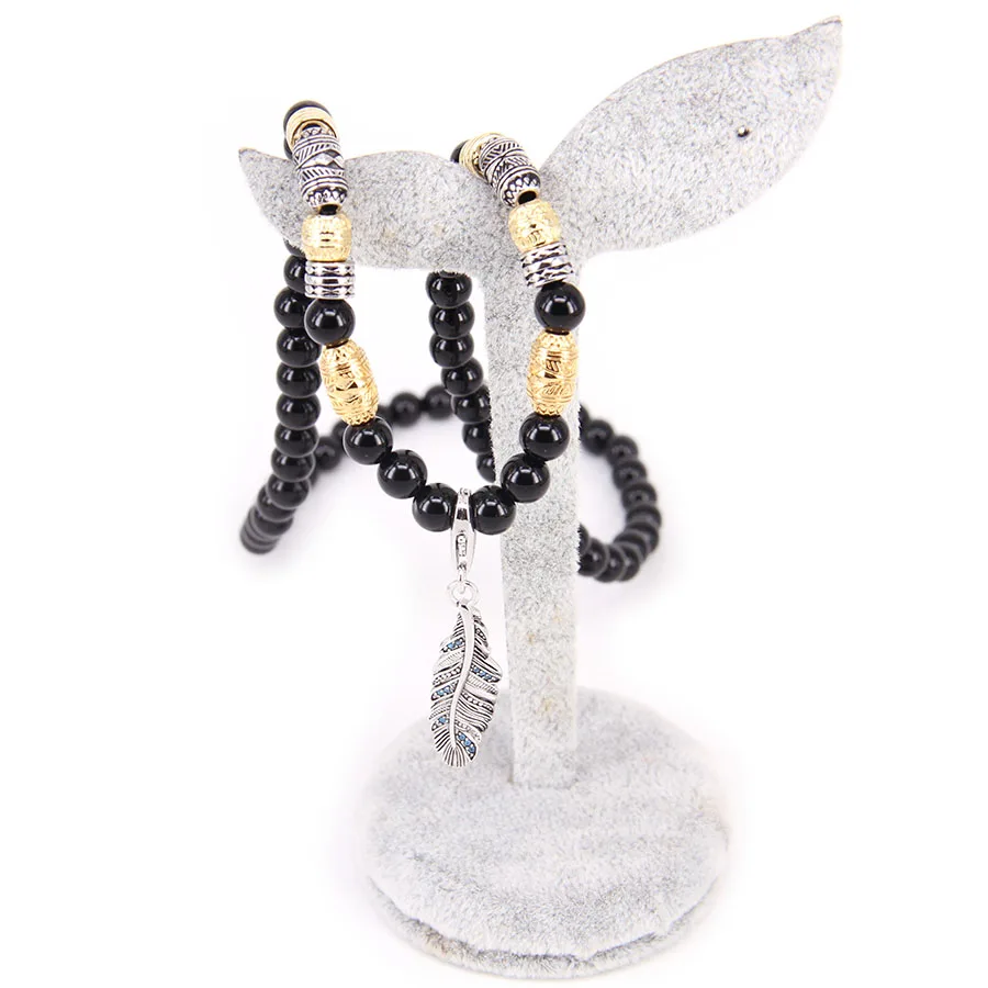 توماس الخرز الأسود وقلادة ريشة، المتمردين القلب مجوهرات هدية للنساء والرجال TS-N39