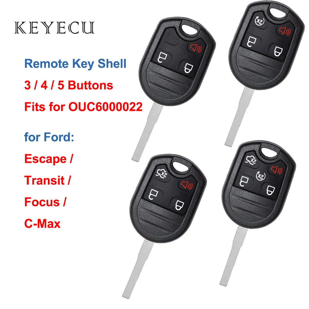 

Keyecu Replacement Remote Key Shell Case Fob 3 4 5 Buttons Car Key Shell Case with HU101 Blade for Ford Fiesta, OUC6000022