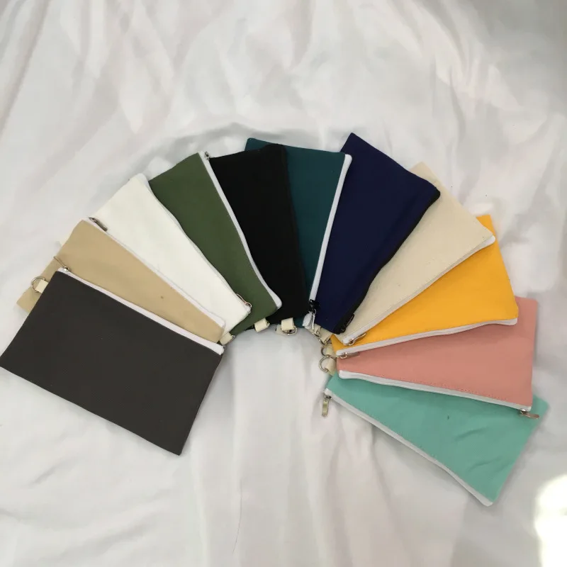 10pcs Mix color canvas blank plain zipper Pencil pen bags without lining stationery cases Coin Purses