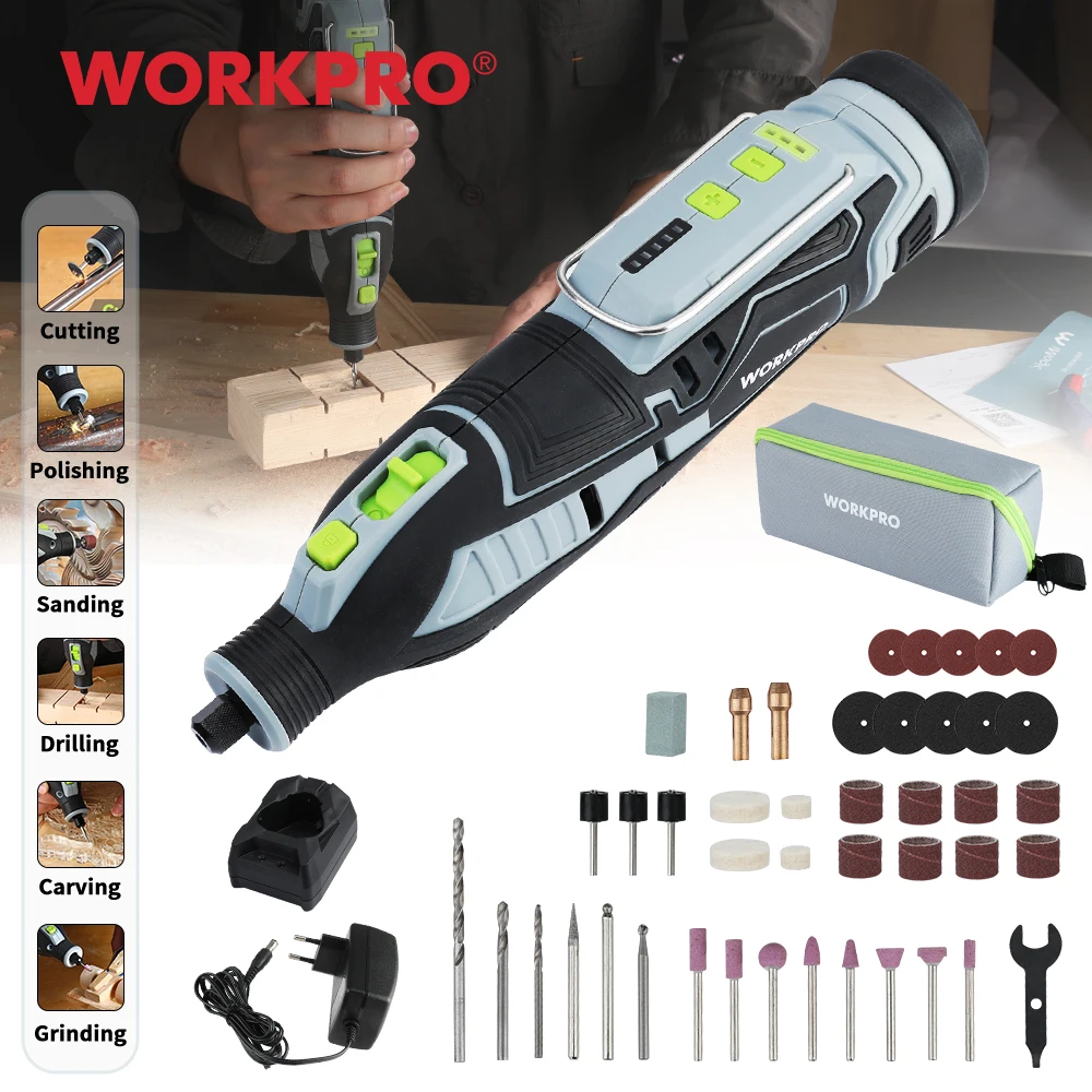 Workpro 12V Draadloze Rotatiegereedschapskit, 5 Variabele Snelheden, 114 Eenvoudig Te Verwisselen Accessoires, Multifunctioneel Gereedschapssnijwerk, Voor Handgemaakt En Diy