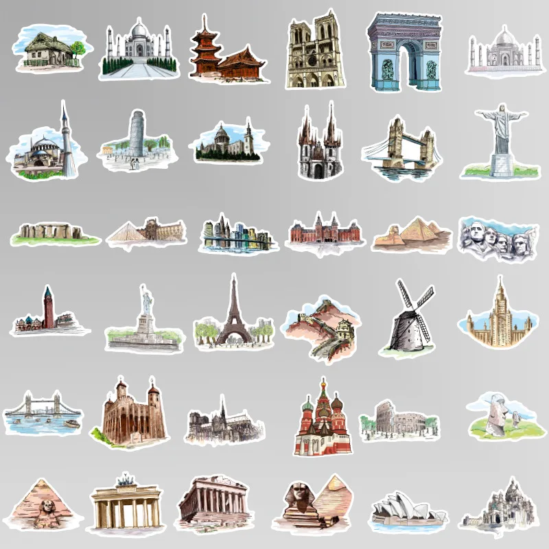 40 pcs/pack World Architecture Tourism PVC  Stationery Stickers Scrapbooking DIY Diary Album Stick Label