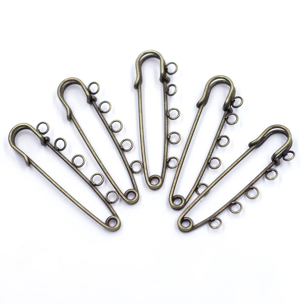 10Pcs Gold Silver Plated Safety Pin Brooches 5 Holes Connectors Finding For DIY Jewelry Making Craft Sewing Apparel Accessories