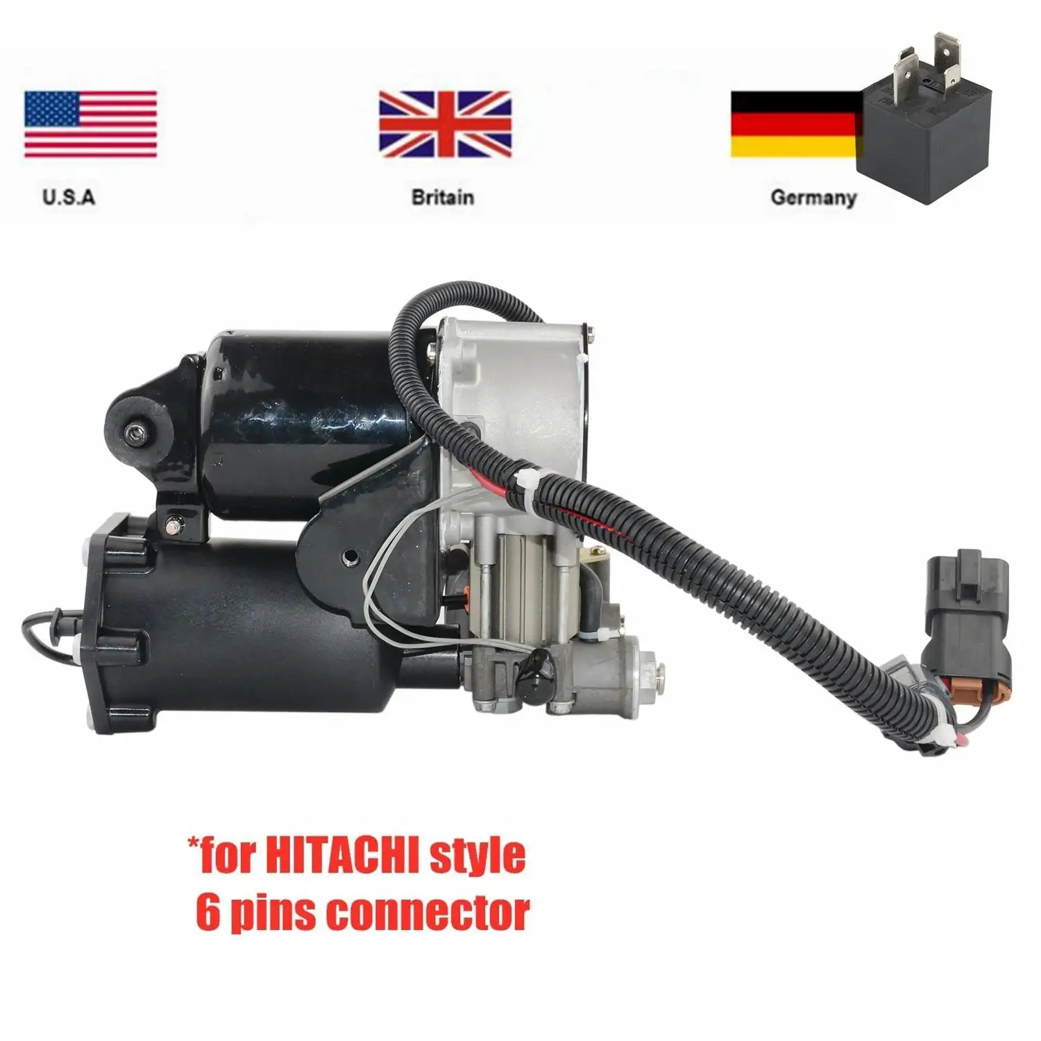 AP03 Hitachi Type Air Compressor Pump+Relay For Land Rover Range Rover Sport Discovery 3 4 LR3 LR4 LR023964 LR045251