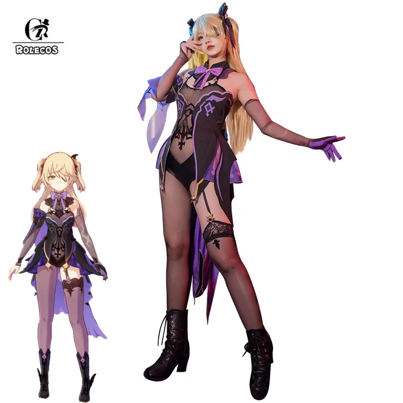 ROLECOS Game Genshin Impact Fischl Cosplay Costume Fischl Cosplay Costume Women Sexy Jumpsuit Halloween Bodysuit Sleeve Full Set