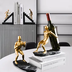 Creative Resin Small Gold Man Wine Rack Sculpture Ornaments Home Living Room Entrance Wine Cabinet Decor Stairs Bookend Crafts