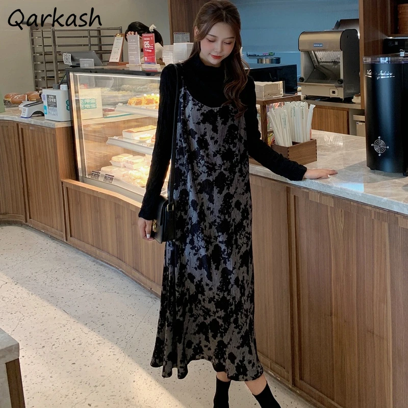 

Sleeveless Dresses Women Ulzzang Tie Dye Autumn Students V-neck Tender Casual Stylish Cozy All-match Vintage New Spaghetti Strap