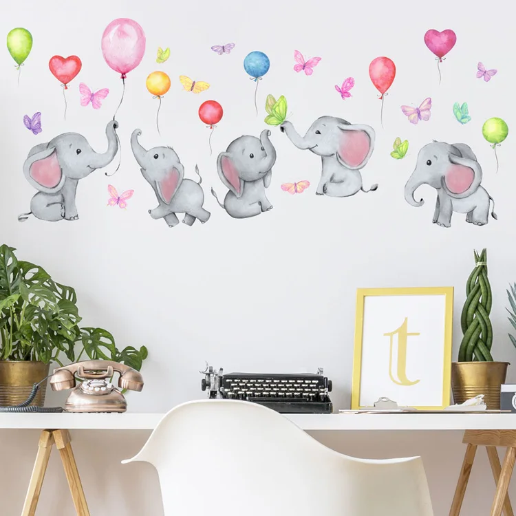 Cartoon-Elefant-Ballon-Wandaufkleber für Baby- und Kinderzimmer, Heimdekoration, Schlafzimmer, Wohnzimmer, Tapete, niedliche Kinderzimmer-Aufkleber – Detail 6