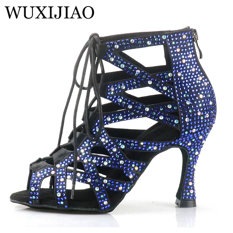 WUXIJIAO New Latin Dance Shoes Tango Salsa Rumba Samba Teaching Shoes Soft Sole Rhinestone Women\'s Wedding High Heels 5CM-10CM