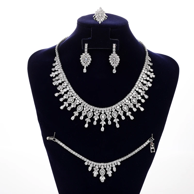 Jewelry Set HADIYANA Romantic Bride Wedding Necklace Bracelet Ring Earring Set Wedding Souvenir BN8036 Valentine's Day Gift