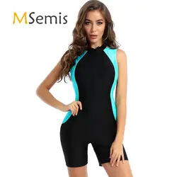 Women's Swimsuit One-piece Sash Guard Swimwear Rompers Swim Outfit Crew Neck Front Zipper Swim Bodysuit Jumpsuit Athletic