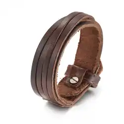 2024 Trend Jewelry Vintage Handmade Weave Multi-layer Genuine Leather Bracelet Men Charm Cuff Wide Leather Bracelet Pulsera