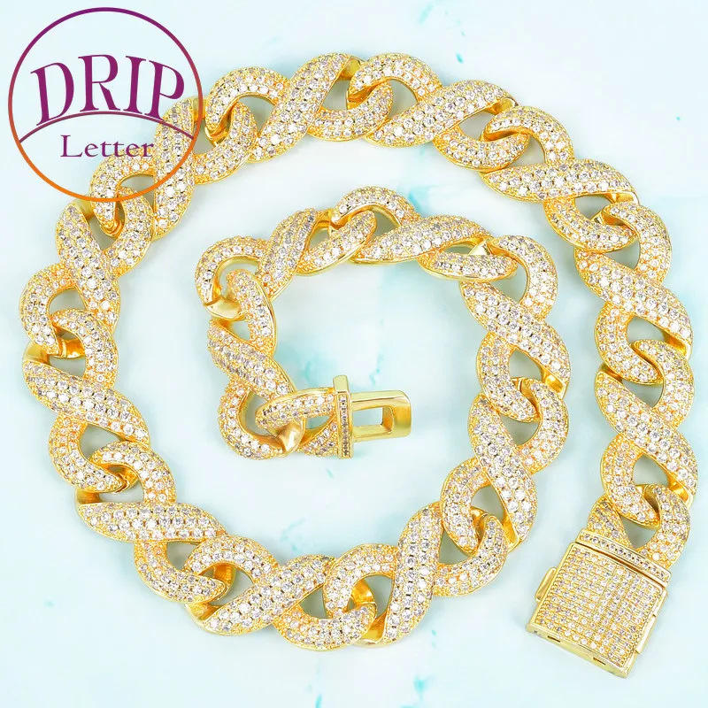 Drip Letter Miami Cuban Link Chian Solid Back Choker Necklace Charms for Men Hip Hop Real Gold Plated Rock Fashion Jewelry