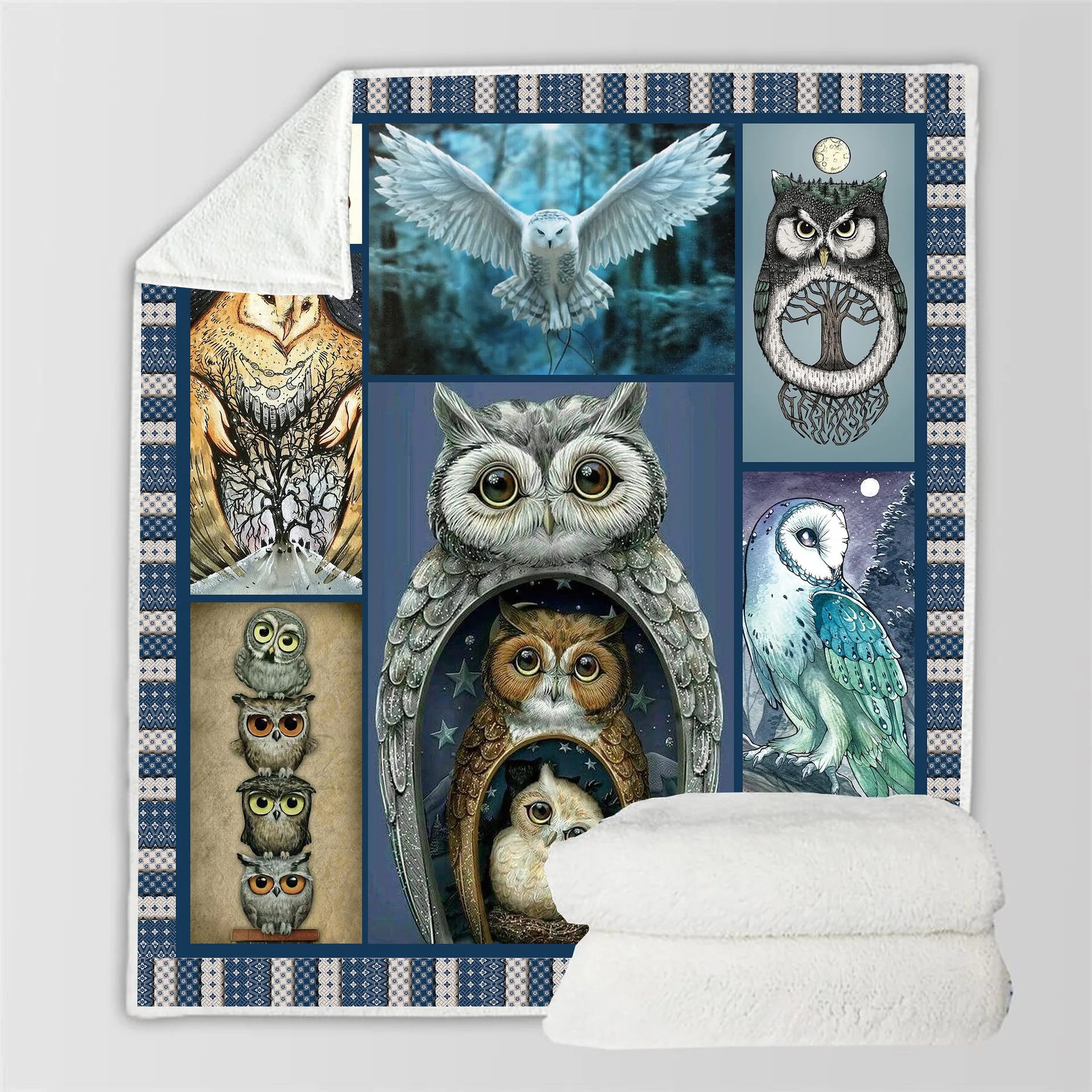 

Owl hand-drawn owl 3D Quilt Blanket For Kids Adults Bedding Throw Soft Warm Thin Office Blanket With Cotton Quilt style-3