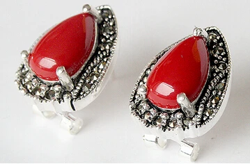 

Bridal jewelry free shipping hot sellVINTAGE 925 STERLING SILVER RED CORAL MARCASITE STUD EARRINGS 15X19MM