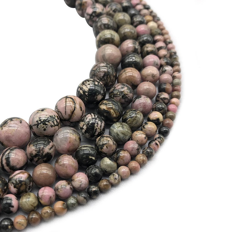 Natural Black Line Rhodochrosite Stone Round Loose Beads For Jewelry Making  DIY Bracelet Necklace 4/6/8/10/12 mm Strand 15\'\'