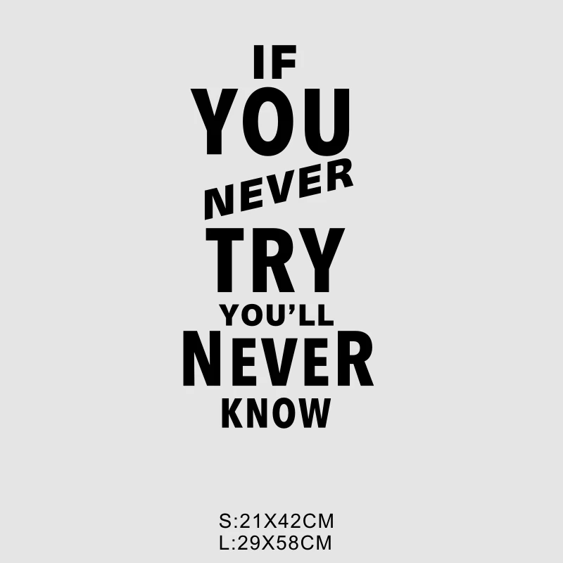 

WJWY If You Never Try Wall Sticker Motivation Quote Vinyl Art Murals Kids Room Bedroom Home Decor