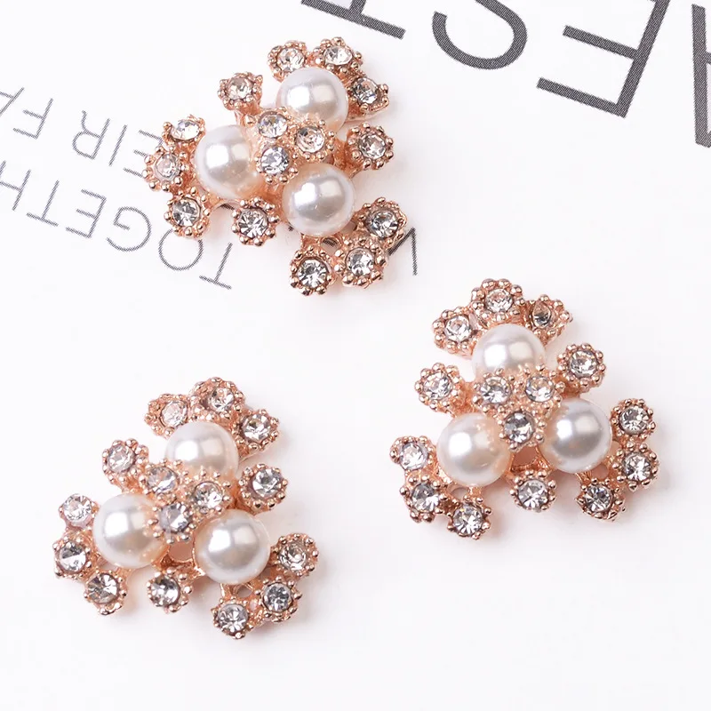 

50pcs 21mm Gold color New fashion Alloy Material Crystal/Pearl Flower Beads charm for DIY Handmade Jewelry Making wholesale