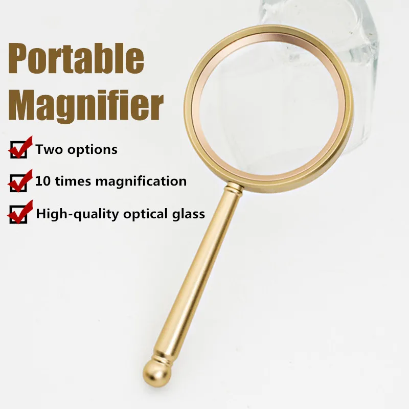 

High-quality 75mm/90mm handheld 10 times magnifying glass reading magnifying glass for the elderly jewelry appreciation