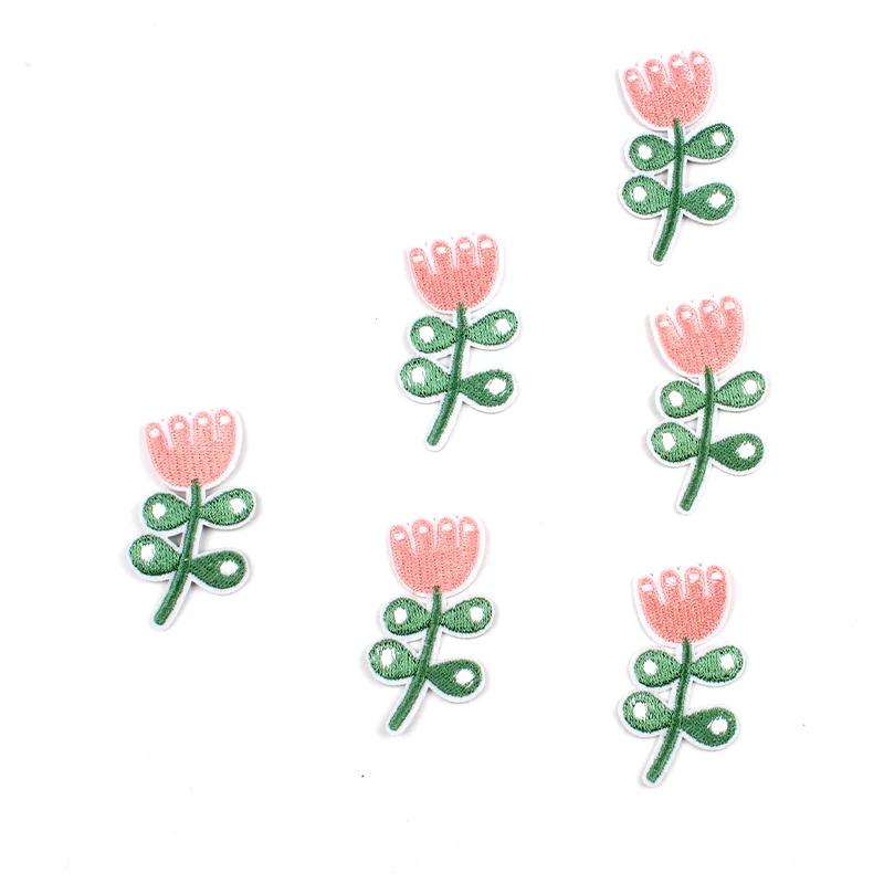 10pcs Iron On Tulip Flower Patches DIY Cartoon Stickers Sewing Jeans Bags Hats Coats T Shirts Dress Fabric Appliques Badge