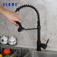 JIENI Matte Black Swivel Roated Kitchen Basin Sink Tap Pull Out Solid Brass Faucet 360 Swivel Sprayer Kitchen Water Mixer Tap