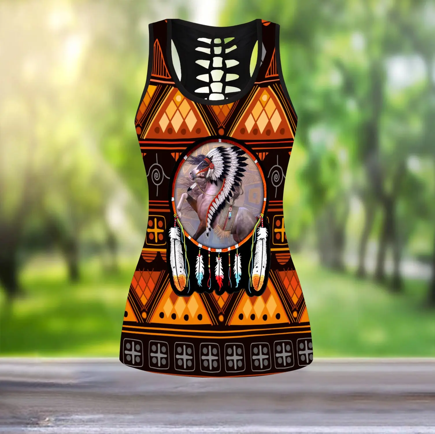 Cavalo nativo indiano 3d todo impresso oco regata & leggings conjunto de fitness feminino comprimento total leggings calças corrida ddk70