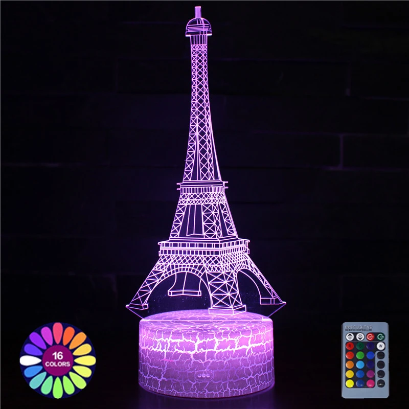 Acrylic 3D Illusion Table Lamp World Building Eiffel Tower For Home Room Decor 7 Color Changing LED Night Lights Holiday Gift