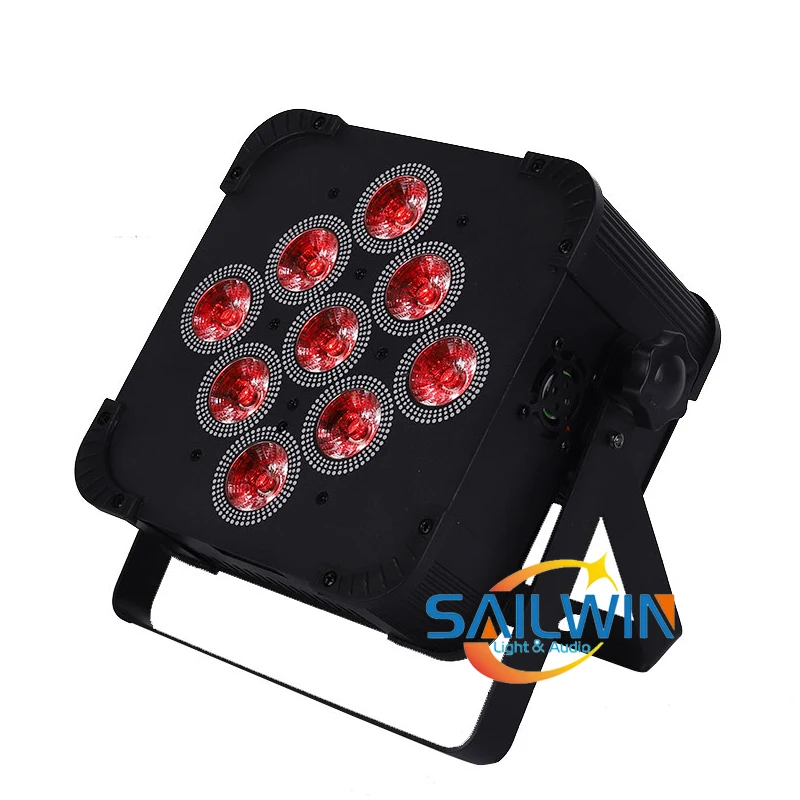 USA STOCK 9X18W 6in1 RGBAW UV Battery Wireless DMX512 LED Flat Par Can Par Projector With 6in1 Charging Flight Case Stage Light