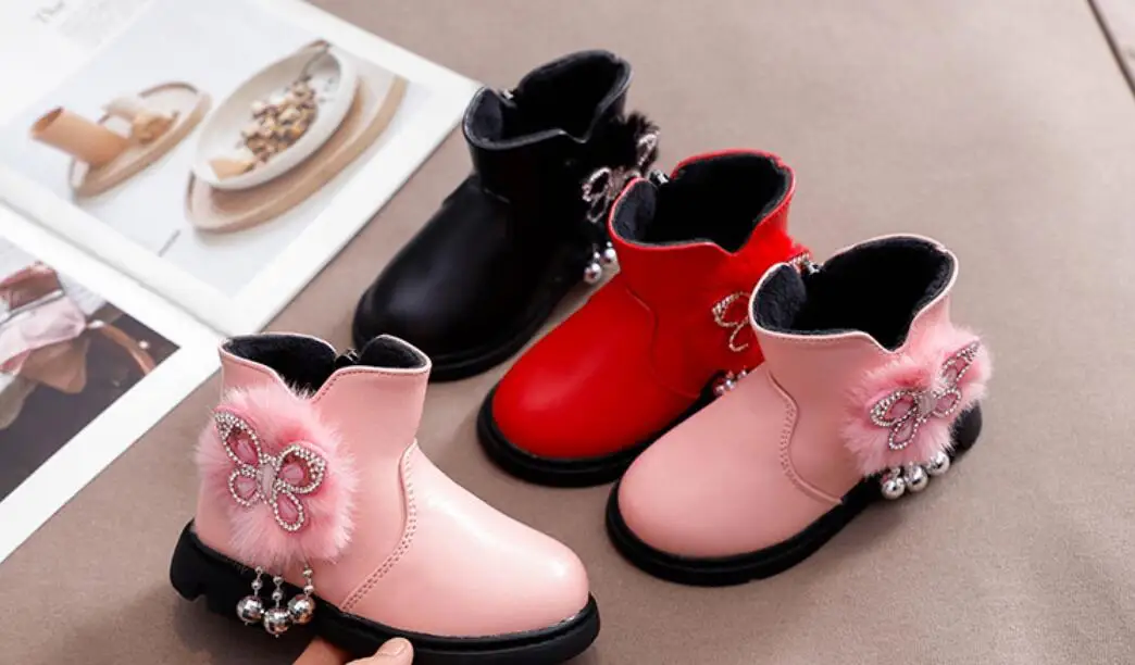 New Children Boots for Children Size 21-30 Plus cashmere Boots for Girl PU Leather Waterproof Winter Kids Snow Shoes Girls Boots