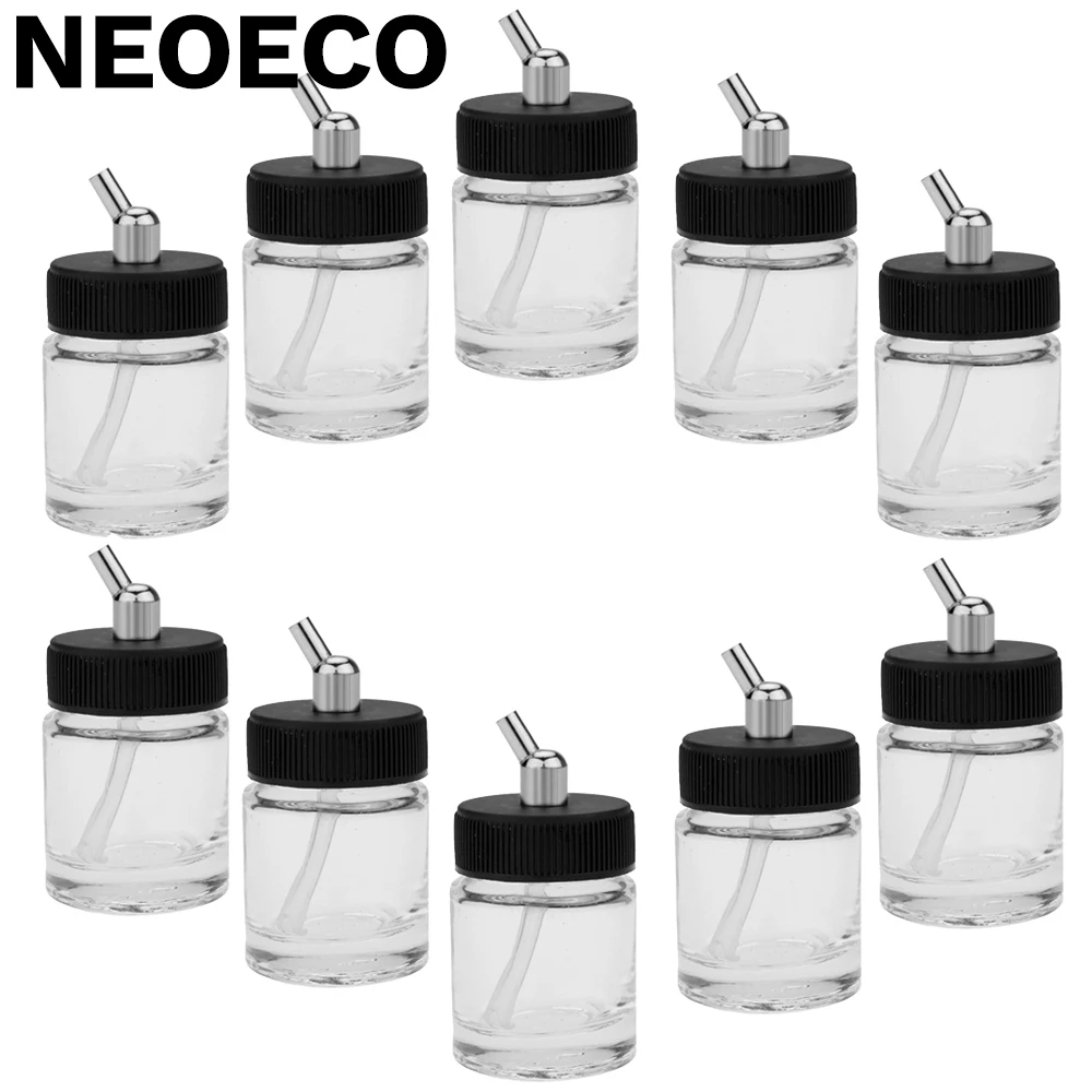 10PCS Airbrush Glass Bottles For Dual-Action Siphon Feed Airbrushes Spray Bottle (Jars) with 30 Angle Adapter Lid Assembly