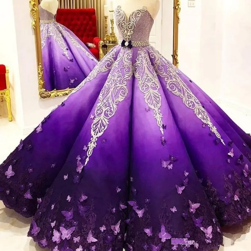 Charro Gradient Purple Princess Quinceanera Dresses 2022 Butterfly vestidos de 15 años Ball Gown Evening Dress Prom Gowns