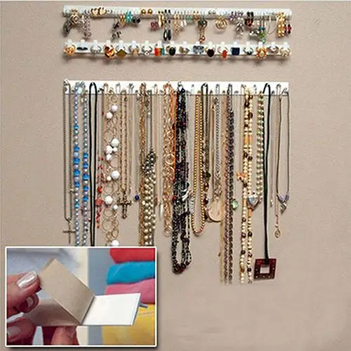 40% Hot ! 9 in 1 Adhesive Paste Wall Hanger Jewelry Display Hanging Necklace Hanging Holder Ring Display Rack Earring Showcase