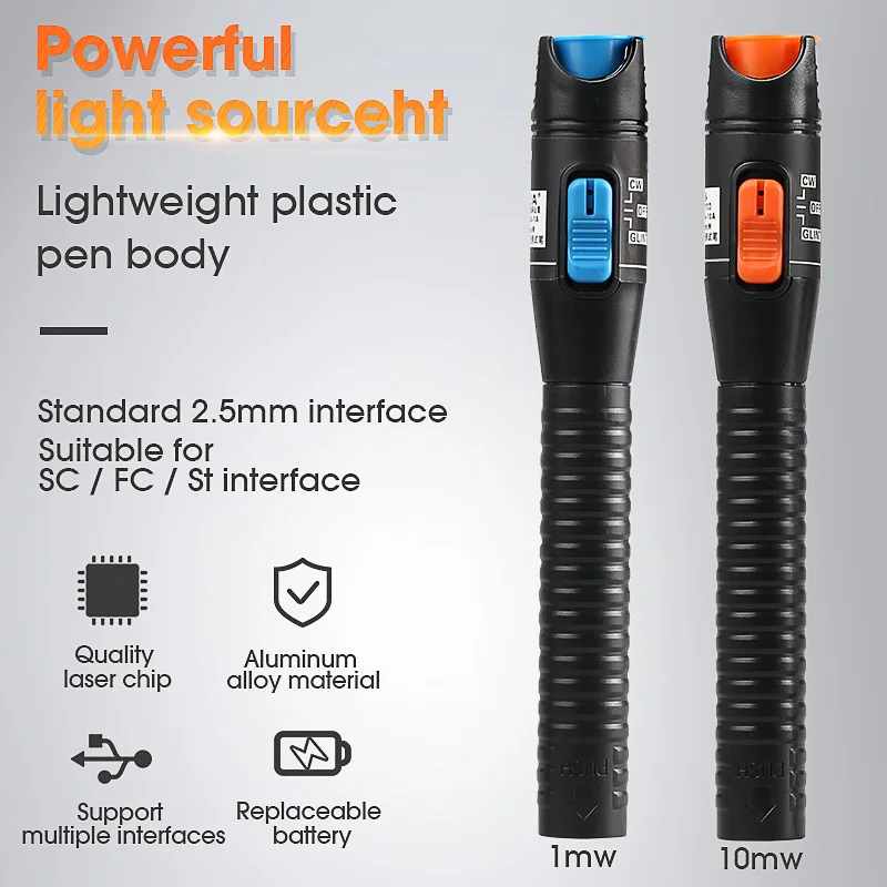 AUA-1A Plastics Red Laser Light Fiber Optic Cable Tester Visual Fault Locator Checker optical power meter 5KM 10KM