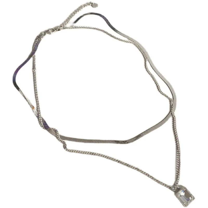 MEWANRY Silver Color Double Layer Necklace for Women New Trendy Elegant Creative Sparkling Geometric Zircon Party Jewelry