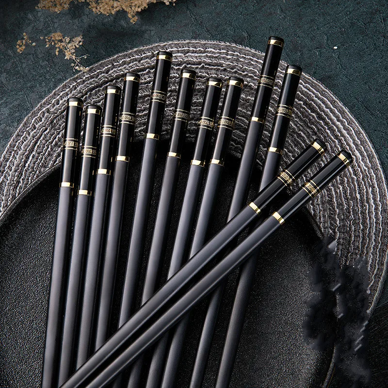 

10 Pairs Japan South Korea anti-skid gold silver Great Wall alloy chopsticks Exquisite gift box chopsticks Eco-Friendly