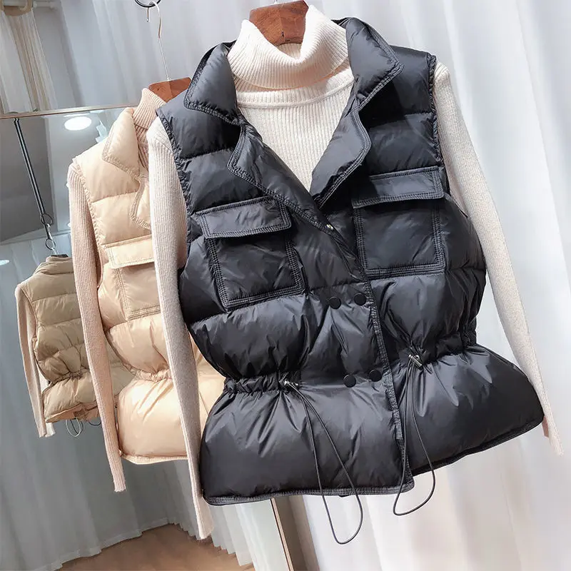 2021 New Ultra Light Down Vest Women Short Vest Windproof Lightweight Warm Waistcoat Female White Duck Down Down Coat Sleeveless