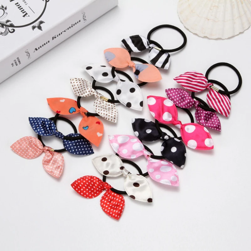 20PCS Mix Rabbit Ears Elastic Hair Bands For Girls Fashion Bowknot  Ponytail Holder For Hair Accessories Headwear Hair Ties