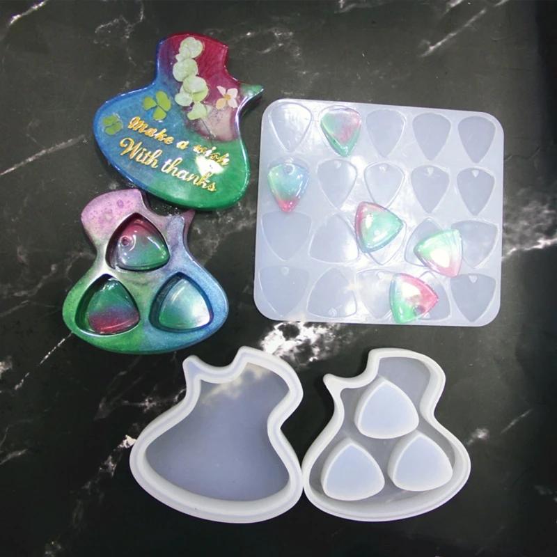 Guitar Pick Epoxy Resin Molds Bass Triangle Plectrum Case Silicone Mold for Casting Musical Accessories Keychain Jewelry Making