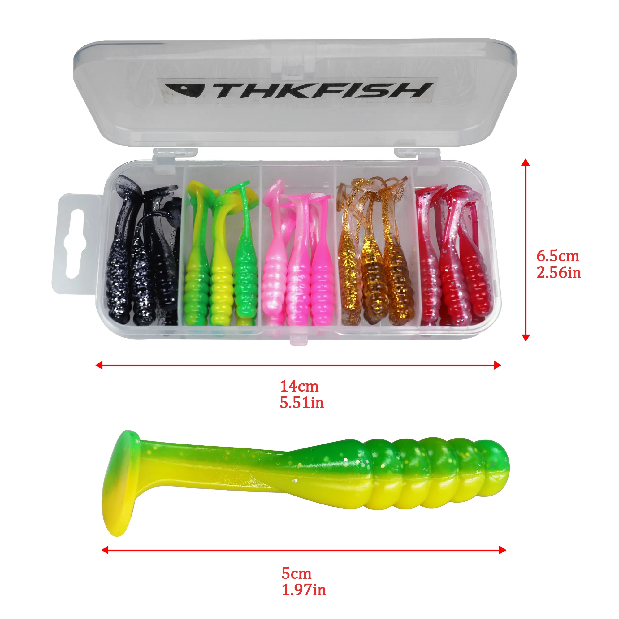 THKFISH 60pcs Soft Lures Swimbait 50mm Silicone Bait Wobblers T Tail Paddle Fishing Lure Worm Artificial Baits For Trout Bass