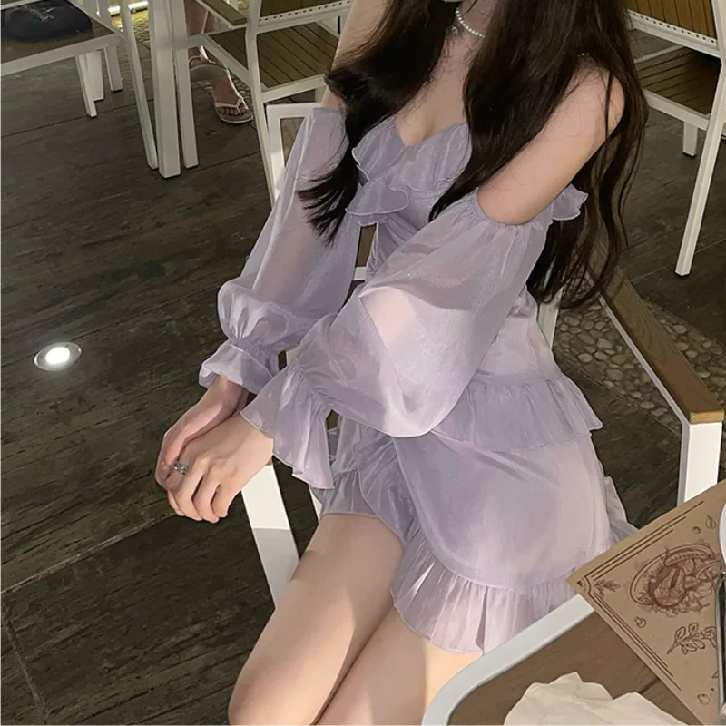 2021 Autumn Clothes Korea Ladies French Elegant Strap Dress Women Casual Long Sleeve Vintage Mini Dress Female Evening Party Y2k