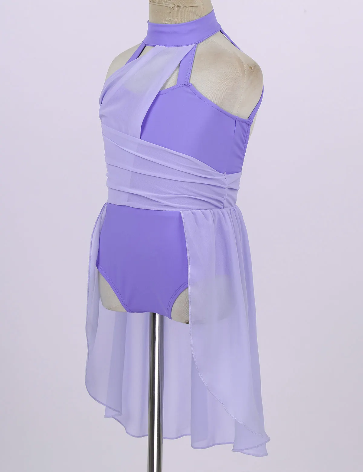 Vestido Chiffon feminino Ruched, Leotard de dança, Vestido Patinação Artística, Trajes Contemporâneos de Dança Lírica, Crianças e Adolescentes