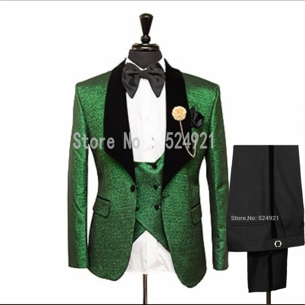 

Custom Made Men Suits Green and Black Groom Tuxedos Shawl Lapel Groomsmen Wedding Best Man ( Jacket+Pants+Vest+Tie ) C953